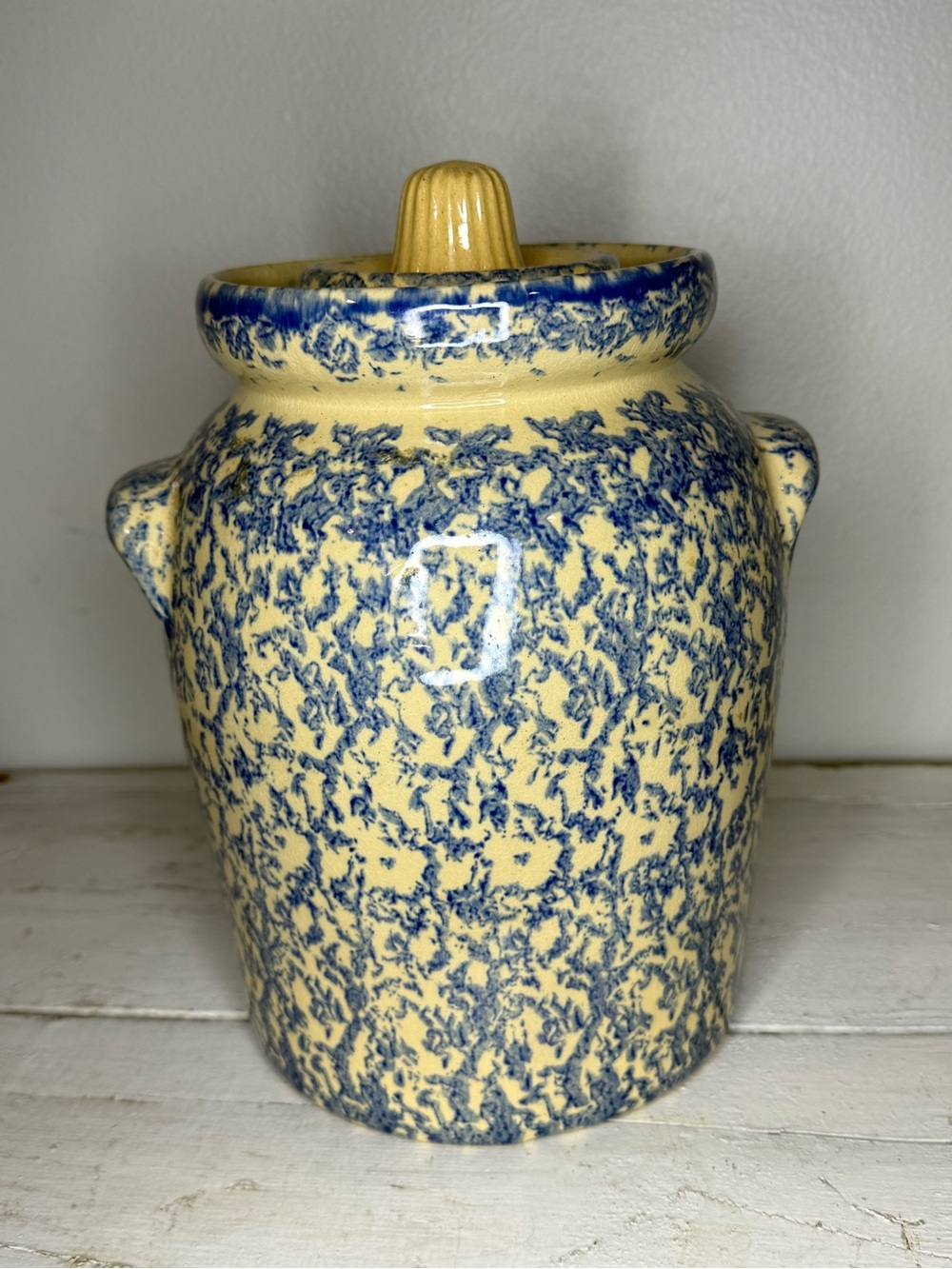 Vintage Robinson Ransbottom Crock Blue Sponge Ware Canister  Roseville Ohio ‘60s